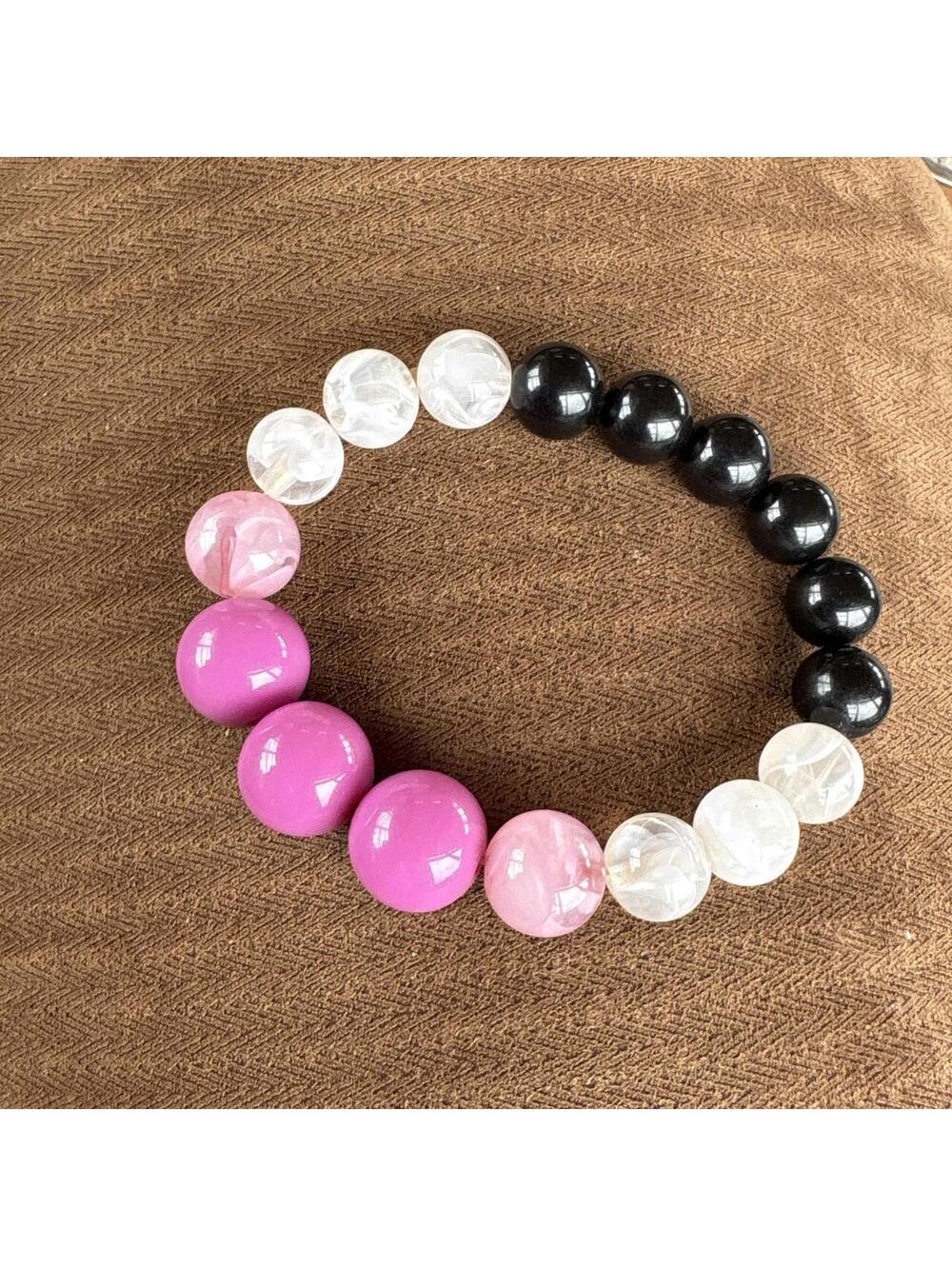 Unbranded Beaded Stretch Bracelet Womens OS Pink Black Excellent Color-block‎